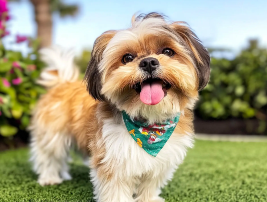 Happy dog with shiny fur after improved hair growth and grooming