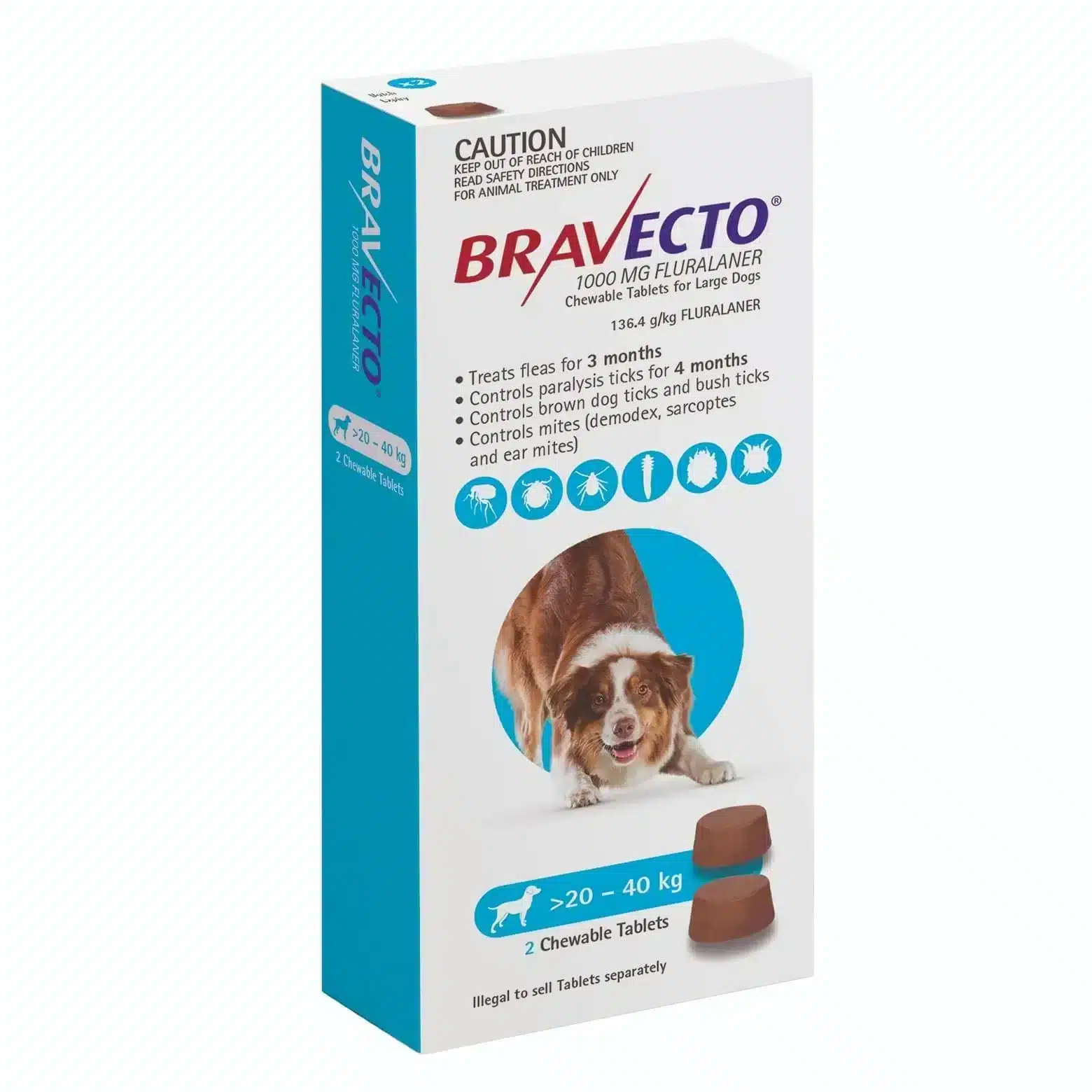 Bravecto Chews For Large Dogs 20Kg - 40Kg (Blue) Two