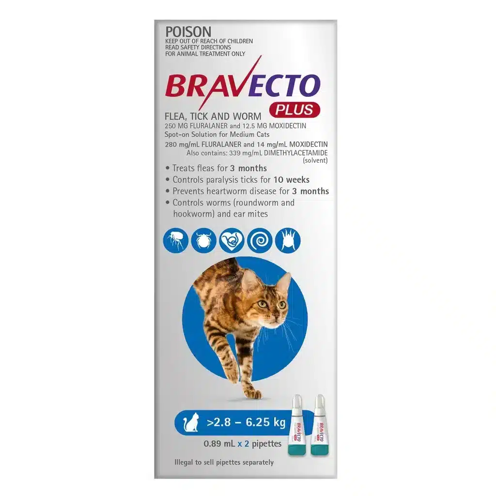 Bravecto Plus For Medium Cats 2.8 - 6.25Kg (Blue) Two