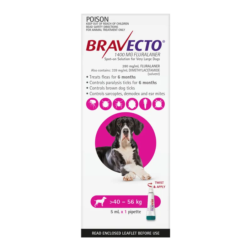 Bravecto Spot On Dog - Extra Large 40-56kg Pink - 1 Pack