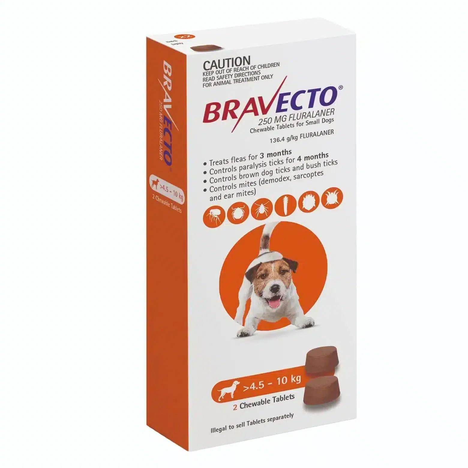 Bravecto Chews For Small Dogs 4.5-10Kg (Orange) Two