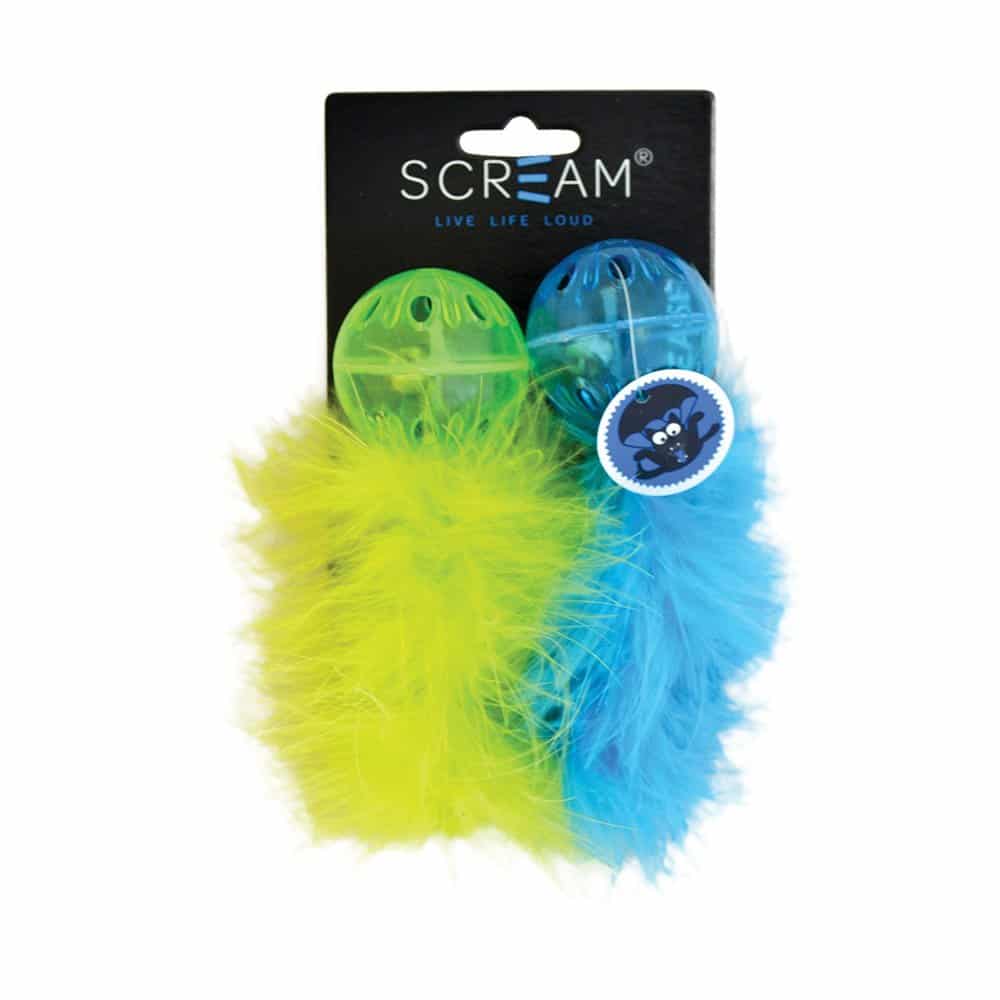 Scream Lattice Ball w/FEATHER Loud Green & Blue 2pk - 16.5cm