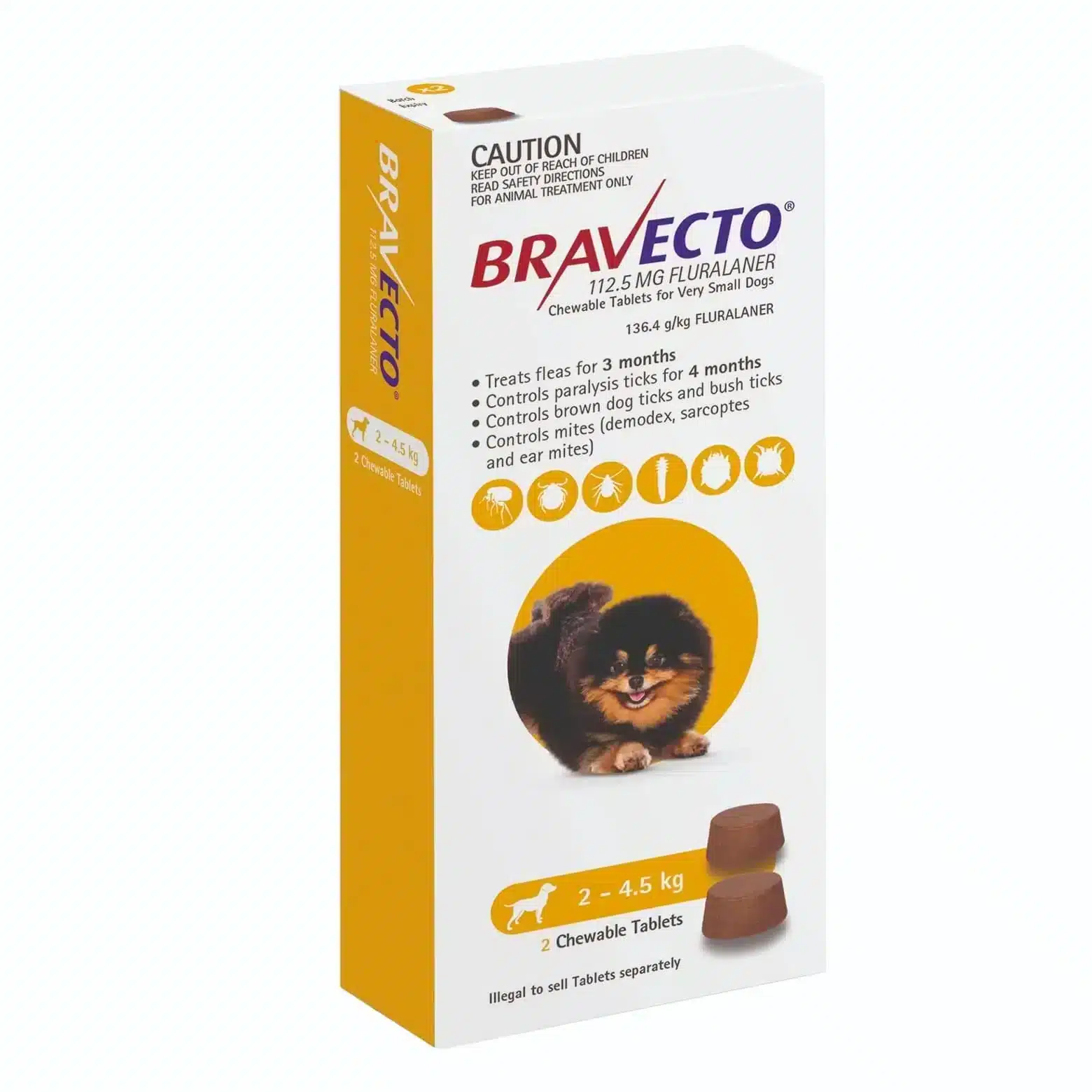 Bravecto Chews For Small Dogs 2Kg - 4.5Kg (Yellow) One