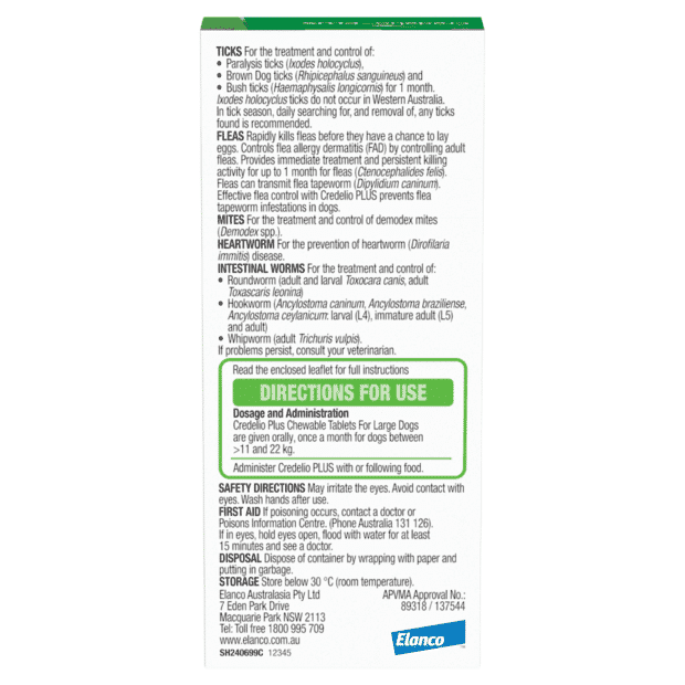 Credelio Plus Large Dog 11.1 - 22kg Green 6 Packs
