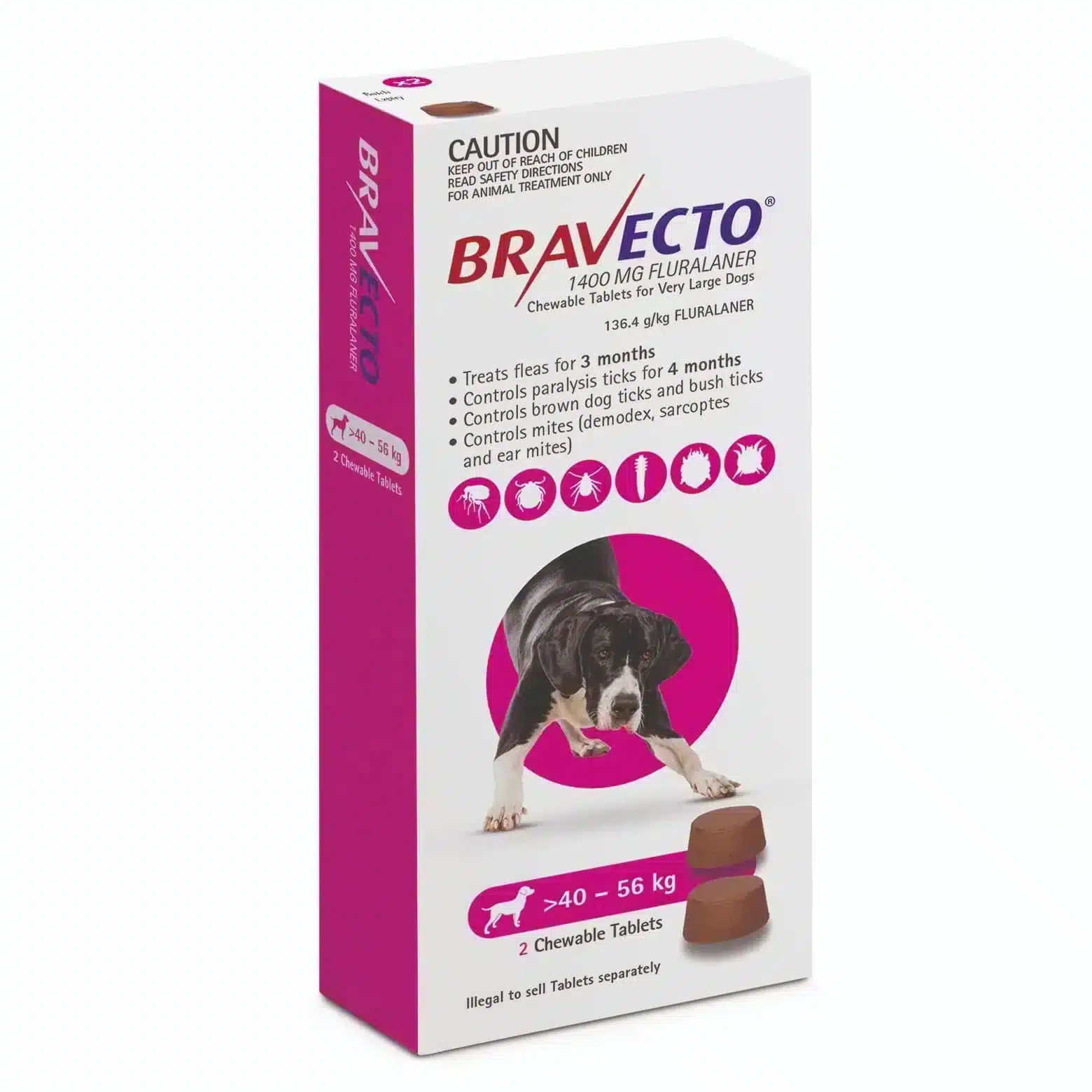Bravecto Chews For Extra Large Dogs 40Kg - 56Kg (Pink) Two
