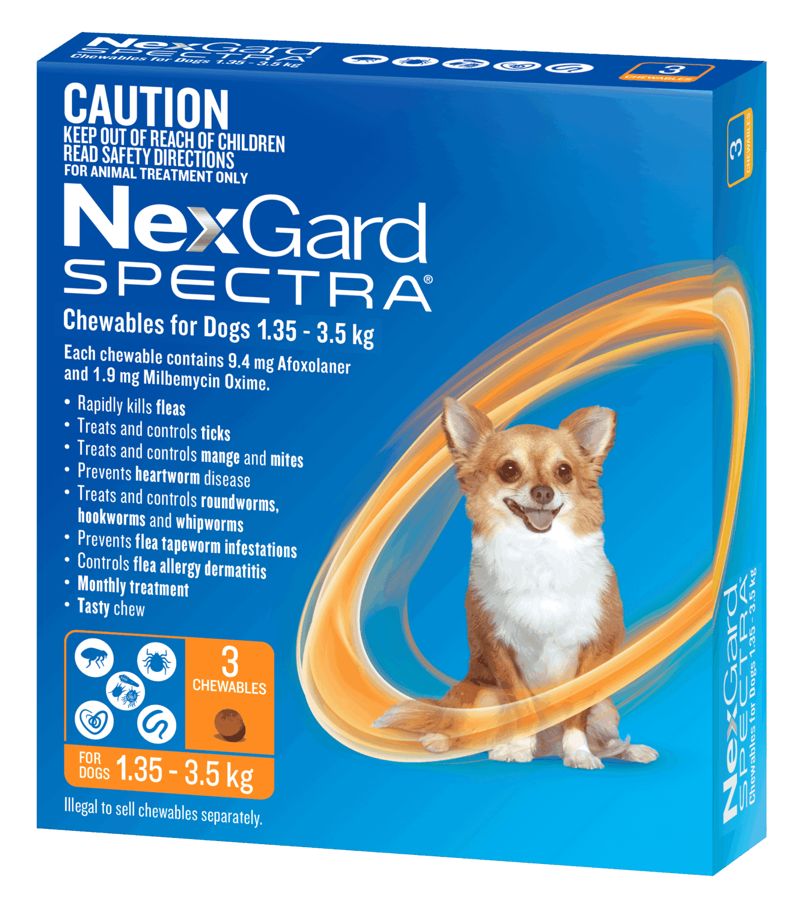 NexGard Spectra Very Small Dog 1.35kg - 3.5kg (Orange) 3 Pack
