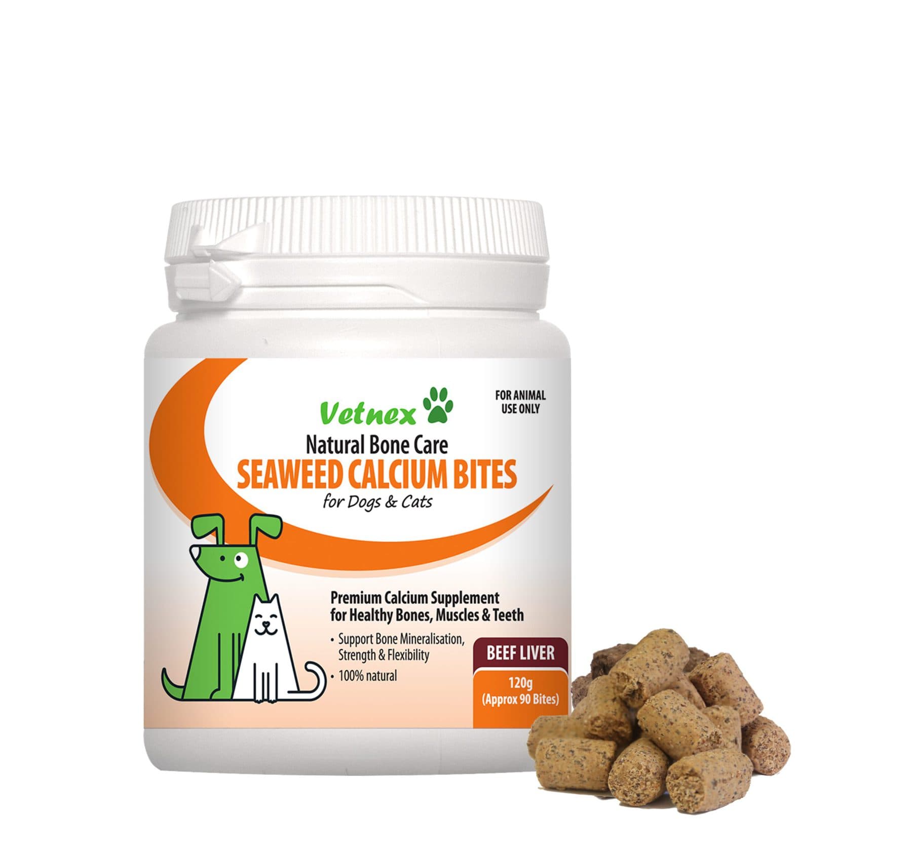 Vetnex Seaweed Calcium Bites Beef Liver for Cats & Dog - 120g