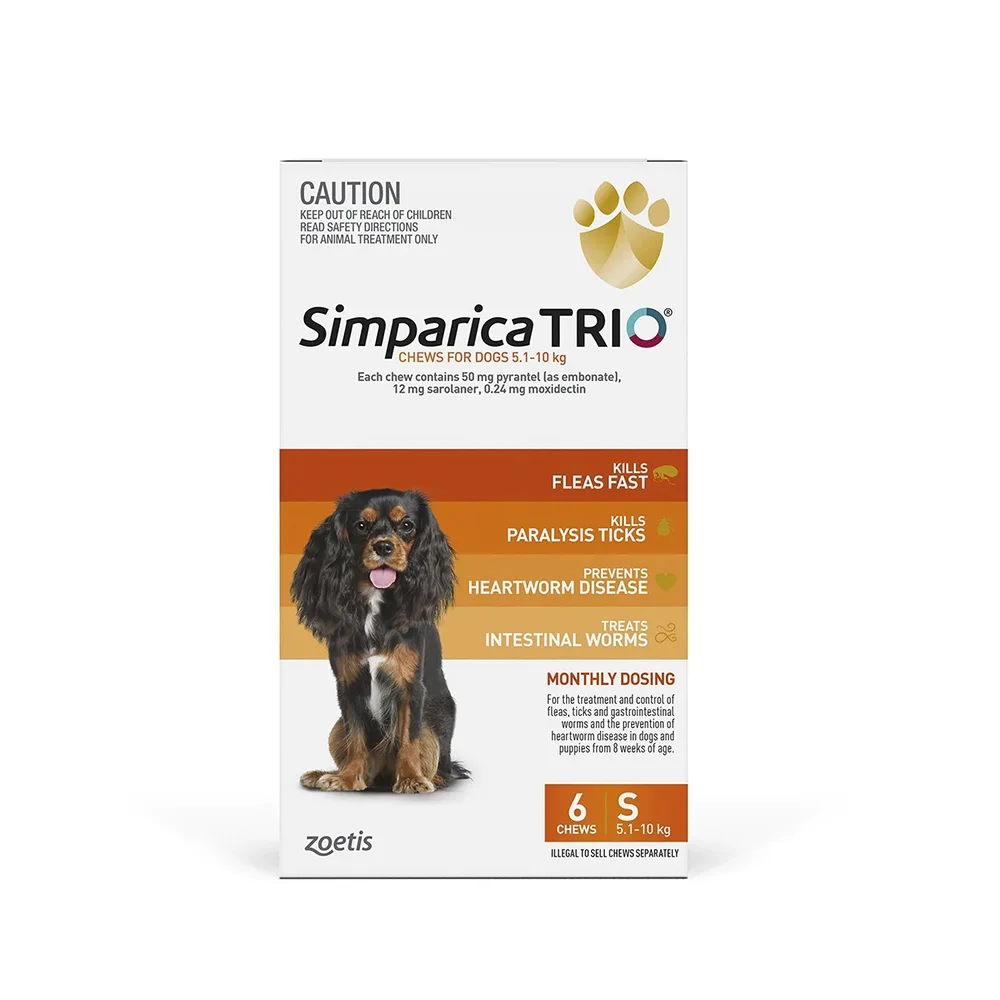 Simparica TRIO Orange - For Small Dogs (5.1-10kg) - 6 Pack