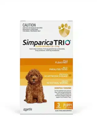 Simparica TRIO Yellow - For Puppies (1.3-2.5kg) - 3 Pack