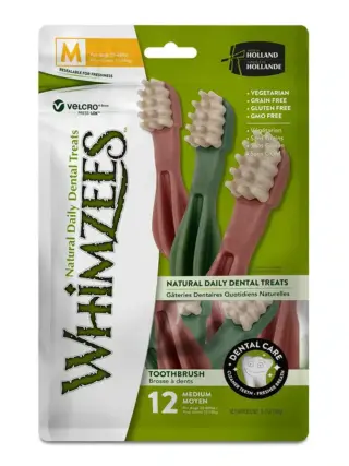 Whimzees Dental Toothbrush Treats For Medium Dogs - 12 Pack
