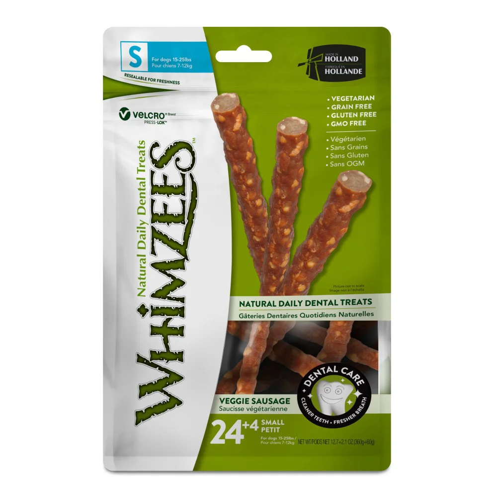 Whimzees Dental Veggie Sausage Treats For Small Dogs - 28 Pack