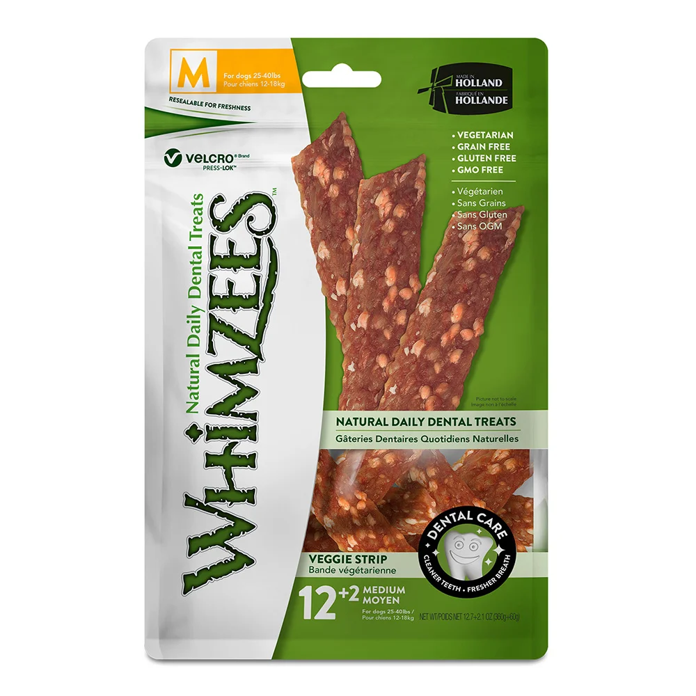 Whimzees Dental Veggie Strip Treats For Medium Dogs - 14 Pack