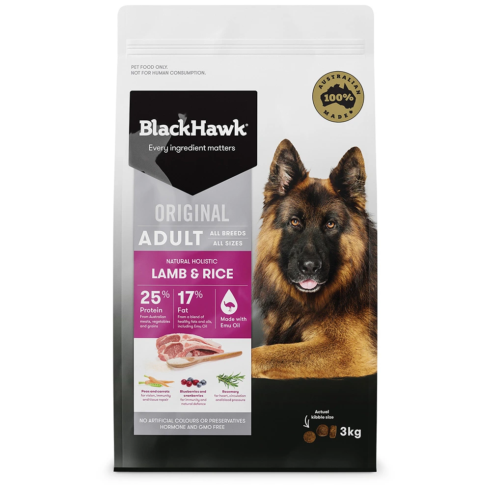 Black Hawk Dry Dog Food Adult Large Breed Lamb Rice 3kg Australian Veterinary Wholesalers