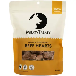 MEATY TREATY FREEZE DRIED BEEF HEARTS 100G